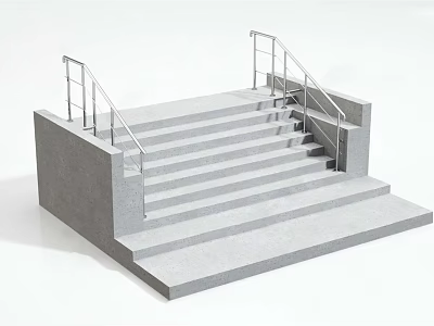 Modern Concrete Stairs With Metal Railings And Wide Steps Design Structure 3d model