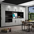 Modern Wine Cabinet Interior Design With Glass Doors Wine Racks And Dining Chairs