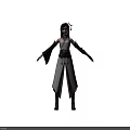 Fantasy Female Character in White Purple Traditional Outfit with Feathered Bird and Long Black Hair