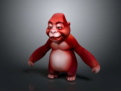 Red Gorilla Game Movie Character With Cartoon 3D Model Smiling Expression And White Belly 3d model