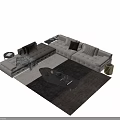 Modern Light Gray L Shaped Sofa Coffee Table Set With Brown Cushion And Decorative Items 3d model