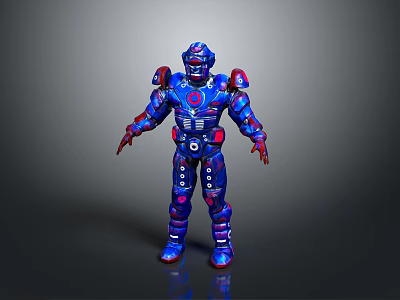 Blue And Red Sci Fi Robot Character With Mechanical Armor Design Details 3d model