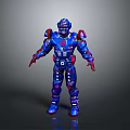 Blue And Red Sci Fi Robot Character With Mechanical Armor Design Details 3d model