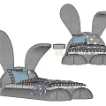 Gray Rabbit Ears Kids Bed with Blue Pillow Star Pattern Bedding and Side Tables 3d model
