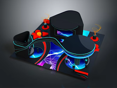 Futuristic Tech Installation With Illuminated Curves Geometric Shapes And Colorful Neon Lights 3d model