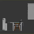 Furniture Set with Green Table White Gray Chairs Cabinet Orange Stool and Green Rug