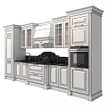 Classic White Kitchen Cabinets with Glass Door Design Black Marble Countertop Oven and Range Hood