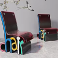 Modern Stylish Leisure Chair Design With Colorful Letter Base Red Seat And Bird Decor