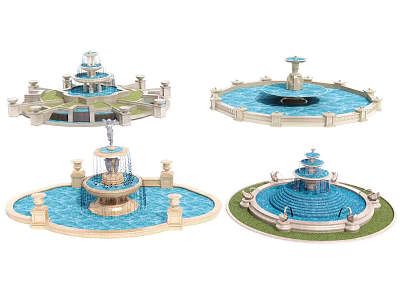 Ornate Multi Tiered Fountains With Decorative Stone Bases And Water Basins 3d model