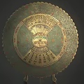 Vintage Circular Calendar 1937 1938 With Green Gold Decorative Patterns And Lace Edge Stand