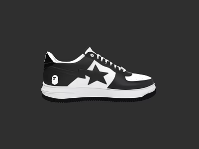 Black And White Sneakers With Star Logo Ape Head Design And White Laces 3d model