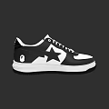 Black And White Sneakers With Star Logo Ape Head Design And White Laces