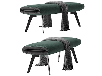 Modern Green Fabric Sofa Bench With Gray Throw Blanket And Black Metal Legs 3d model