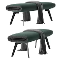 Modern Green Fabric Sofa Bench With Gray Throw Blanket And Black Metal Legs