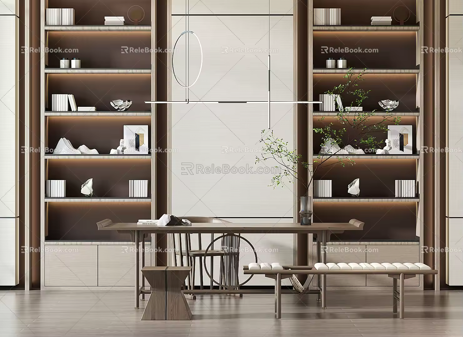 New Chinese Style Desk and Chair 3d model
