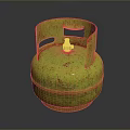 Green Rusted LPG Cylinder Household Item With Metal Handle And Top Valve