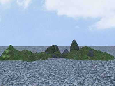 Natural Stone And Wood Landscape With Green Grass And Cobblestone Ground 3d model