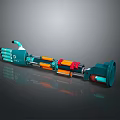 Intricate Mechanical Game Movie Character Featuring Teal Orange Red Parts And Complex Design