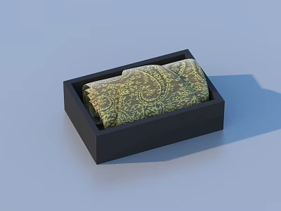 Black Storage Box With Rolled Golden Patterned Fabric For Daily Use 3d model