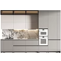 Modern Kitchen Interior Design With Marble Backsplash Cabinets And Built-in Oven 3d model