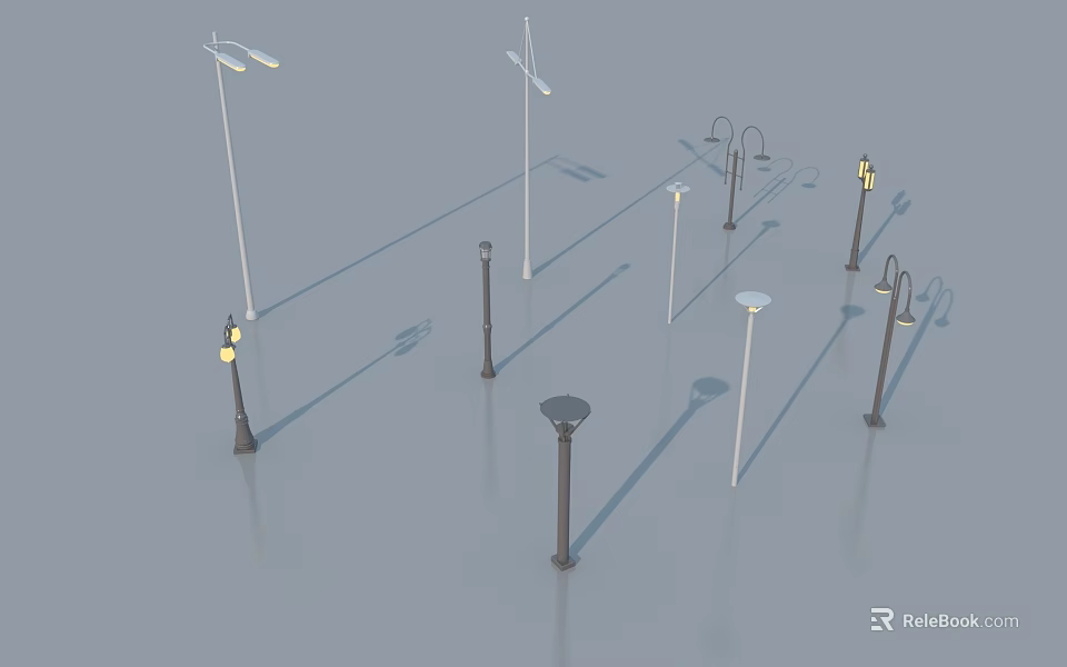 Various Outdoor Lights With Different Designs Including Street And Garden Lamps 3d model 