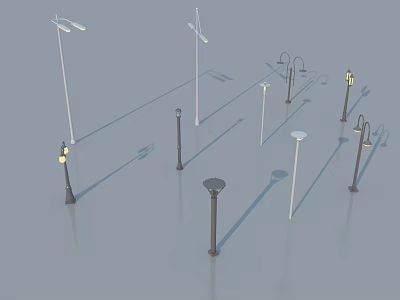 Various Outdoor Lights With Different Designs Including Street And Garden Lamps 3d model