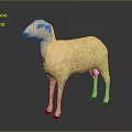 Light Yellow 3D Sheep Model In Standing Pose On Dark Reflective Background Surface