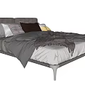 Modern Double Bed With Gray Headboard Multiple Pillows Gray Blanket And White Legs 3d model