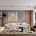 Modern Living and Dining Room Interior With TV Wall Sofa Coffee Table And Decorative Plant