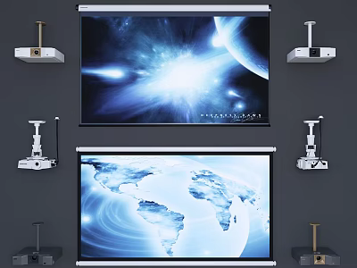 Projection Monitoring System Featuring Dual Screens Projectors And Mounts With World Map Starry Space 3d model
