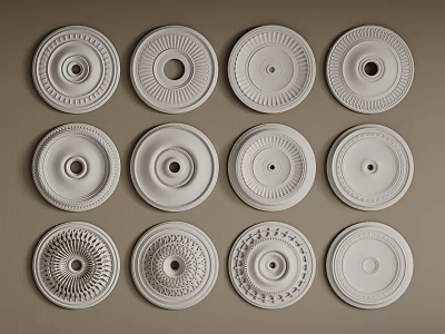 White Decorative Ceiling Medallions Featuring Various Ornate Intricate Designs for Ceiling Decor 3d model