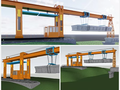 Orange Rail Mounted Gantry Crane Industrial Equipment For Lifting Heavy Concrete Blocks 3d model