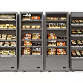 Stainless Steel Commercial Display Refrigerators with Glass Doors Stocked with Packaged Foods