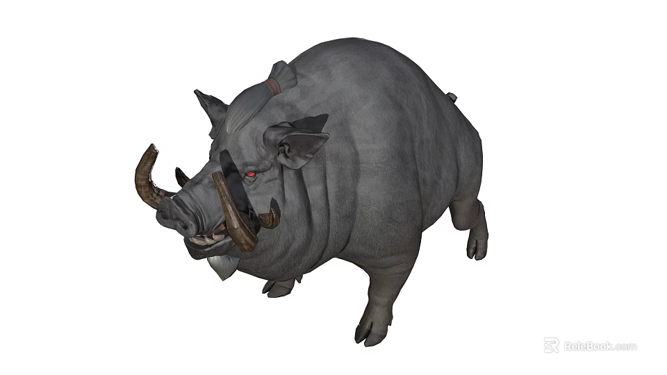 Gray Wild Boar With Large Tusks Red Eyes And Robust Body Appearance 3d model 