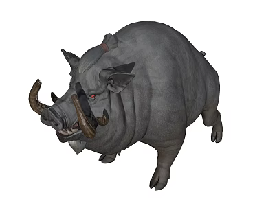 Gray Wild Boar With Large Tusks Red Eyes And Robust Body Appearance 3d model