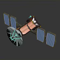3D Spacecraft Model With Blue Solar Panels Silver Dish Antenna And Orange Body