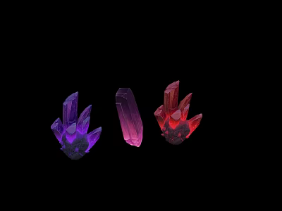 Colorful Crystal Stone Specimens With Purple Pink Red Hues On Black Background 3d model