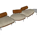 Modern Multi Seat Sofa With Wooden Backrests Light Cushions Metal Legs And Oval Coffee Table