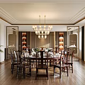 Chinese Style Private Dining Room With Landscape Murals 3d model