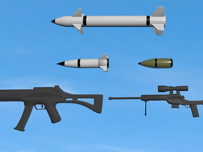 Various Military Weapons Collection Including Rifles Missiles and Handguns 3d model