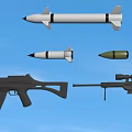 Various Military Weapons Collection Including Rifles Missiles and Handguns