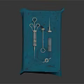 High Quality Medical Instruments Including Syringes And Metal Components On Blue Pad