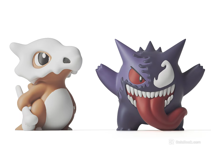 Cute Cubone And Gengar Pokemon Plush Toys 3d model 