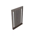 Dark Brown Wooden Swing Door With Intricate Carvings And Side Glass Panels