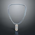 Stylish Silver Link Chain Necklace With Rectangular Pendant And Intricate Pattern 3d model