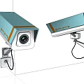 Double Light Blue Projection Surveillance Cameras With Brown Trim And Metal Brackets