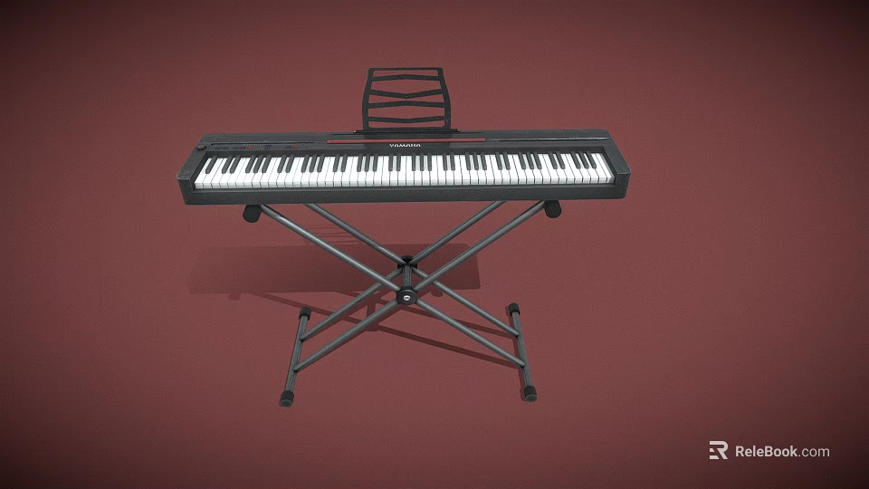 Musical Instruments and Art Supplies Electronic Keyboard on Black Stand with Red Background 3d model 