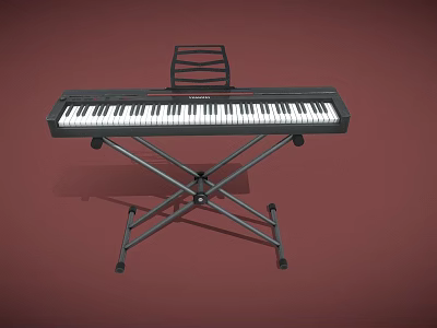 Musical Instruments and Art Supplies Electronic Keyboard on Black Stand with Red Background 3d model