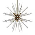 Modern Radial Chandelier Design With Transparent Glass Tubes Golden Metal Center And Light Bulbs