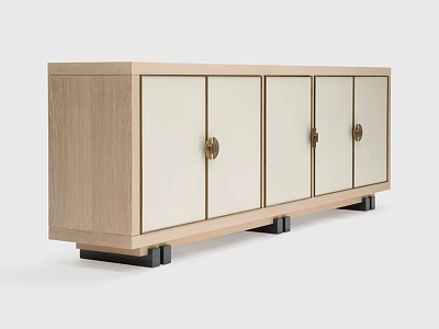 Modern Wooden Entryway Cabinet Sideboard With Light Panels Metal Handles And Black Legs 3d model